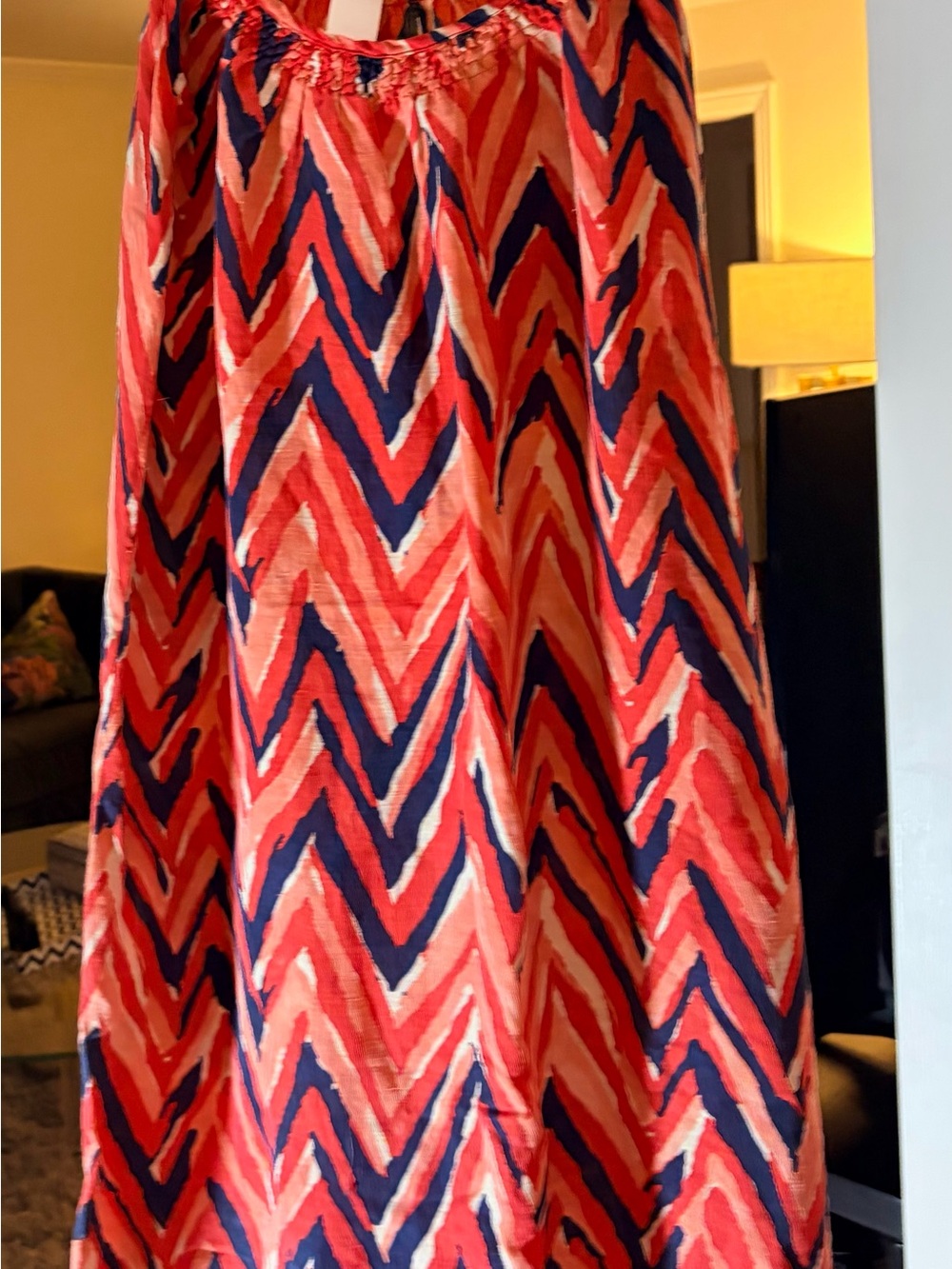 Tucker Coral and Navy Chevron Mini Dress Med